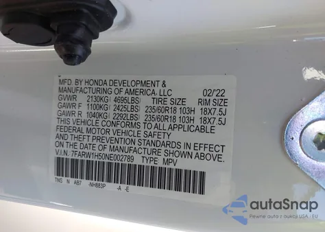 2022 Honda Cr-V 2Wd Ex из США, поврежденный, VIN 7FARW1H50NE002789